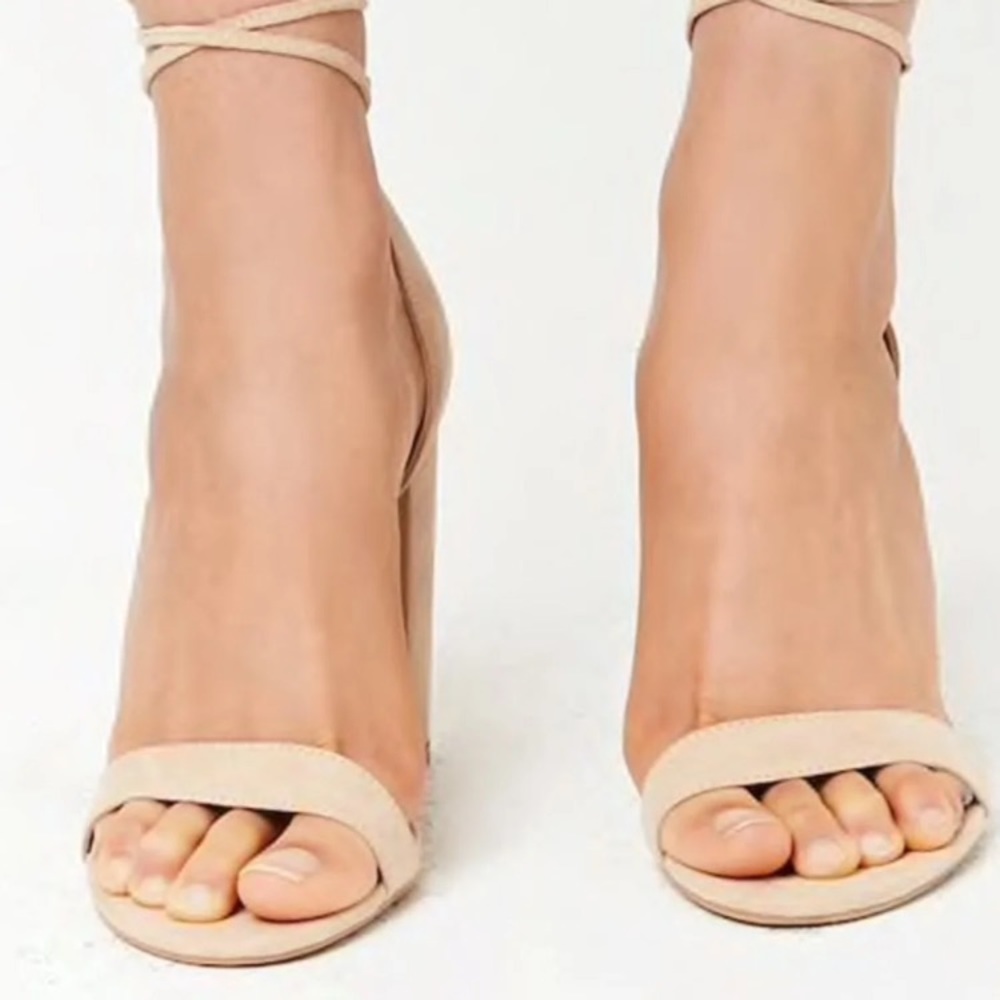 Forever 21 nude suede lace up heel sandals